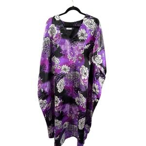 Gold Coast Purple Floral Kaftan Dress OS Kimono‎ Style Bohemian Cover Up